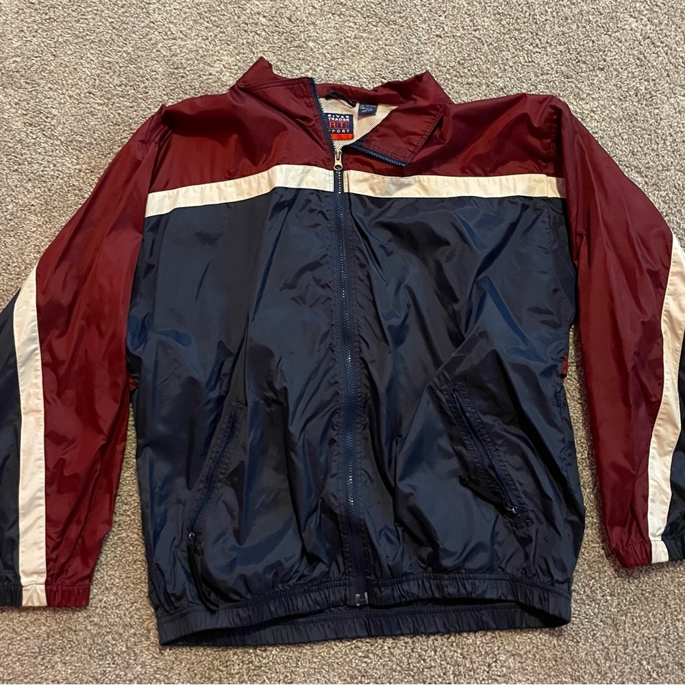 Navy and Maroon Vintage River Trader zip up windbreaker - Size L